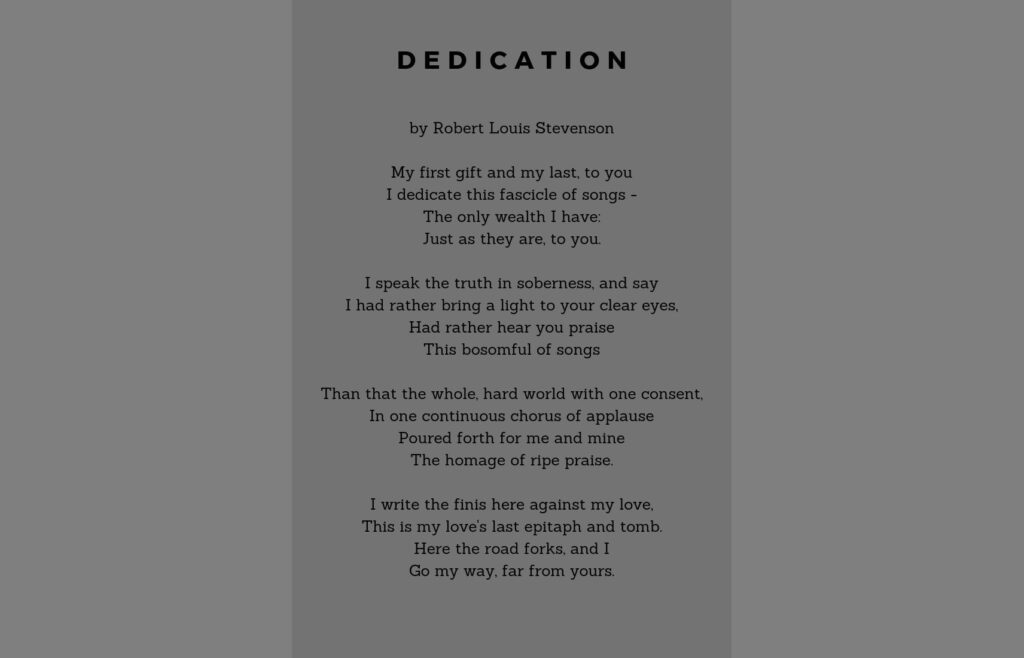 "Dedication" by Robert Louis Stevenson